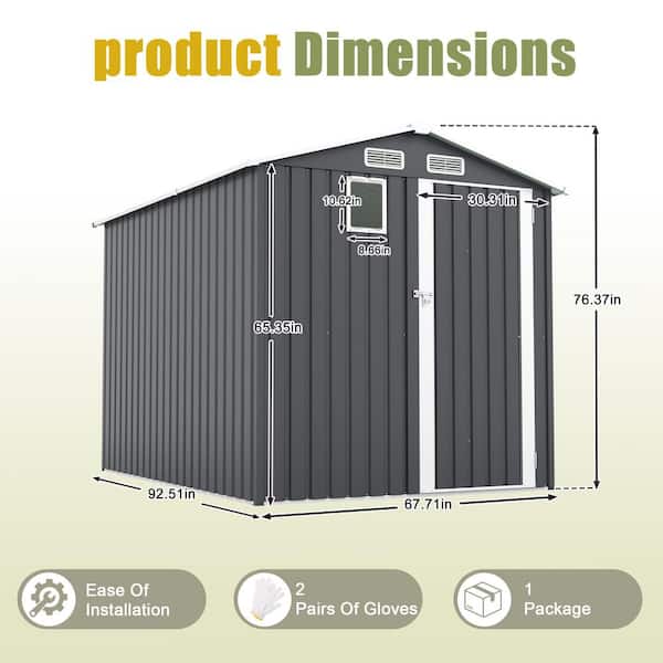 6 ft. W x 8 ft. D Gray Outdoor Steel Storage Shed,Lockable Door