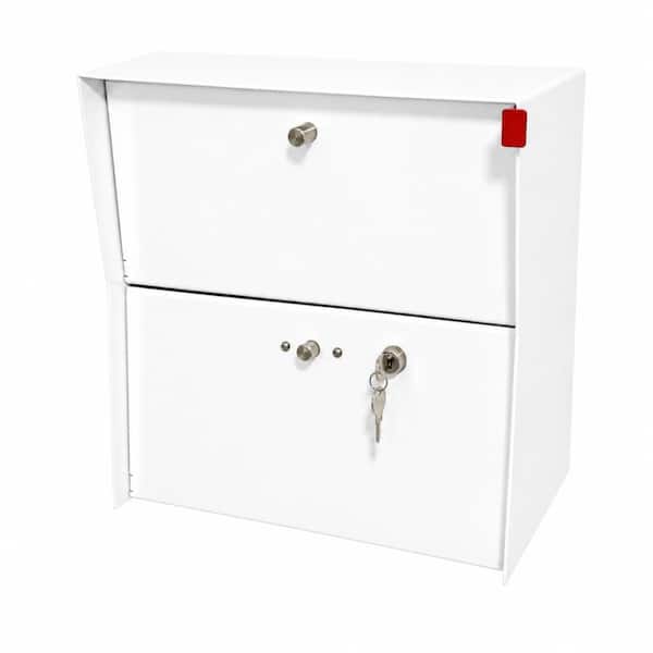 QUICK SHIP RetroBox Locking Small Package Wall Mounted Mailbox in White