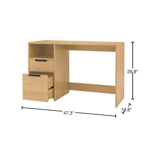 Braxten 47 in. Rectangular Light Oak Brown Finish 2-Drawer Computer Desk