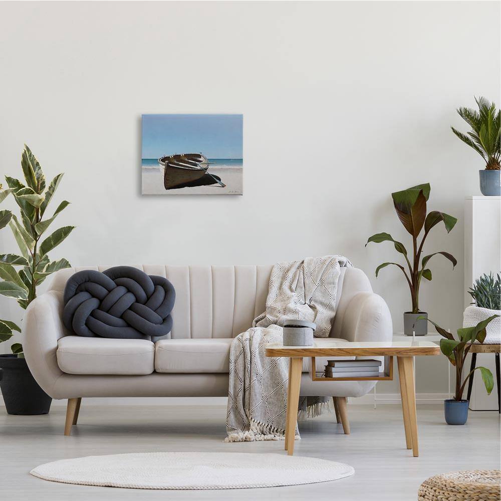 16" x 20" Blue and Beige Canvas Row Boat Wall Art