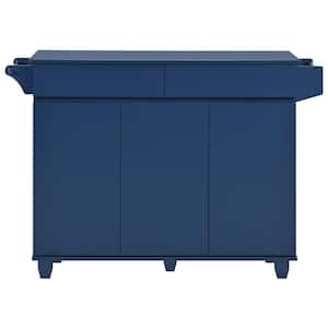 Navy Blue Rubber wood Kitchen Cart with Drop Leaf and Spice Rack