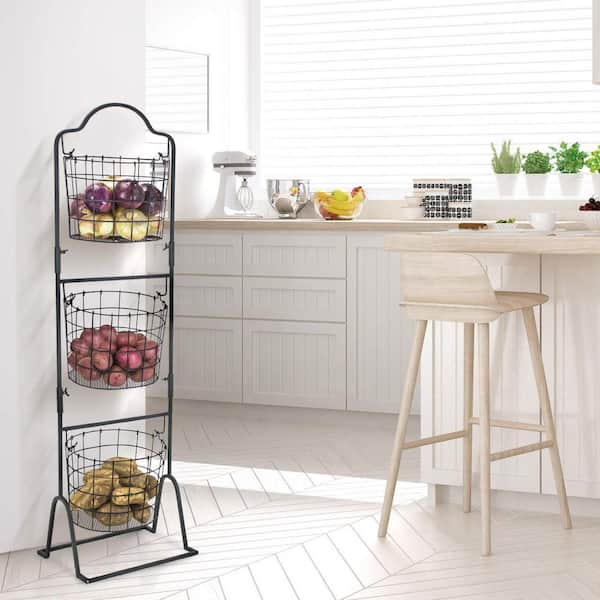 Sorbus 3-Tier Fruit Stand & Wall Mount Kitchen Storage Foldable