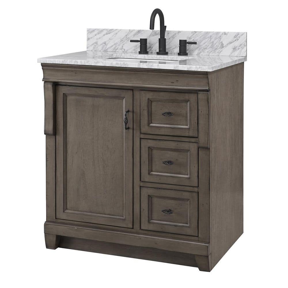 Naples 31 in. W x 22 in. D x 35 in. H Single Sink Freestanding Bath Vanity in Distressed Gray with White Marble Top -  Home Decorators Collection, NADGA3021D-ACR