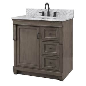 Naples 31 in. W x 22 in. D x 35 in. H Single Sink Freestanding Bath Vanity in Distressed Gray with White Marble Top