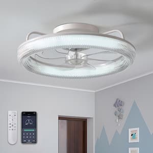 20 in. LED Indoor White Low Profile Ceiling Fan with Dimmable Lighting Small Flush Mount Ceiling Fan with Remote