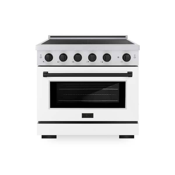 36 in. 5.2 cu. ft. Induction Range with 5 Element Cooktop in Satin Stainless with White Matte and Matte Black Accents
