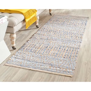 Cape Cod Natural/Blue 2 ft. x 8 ft. Distressed Striped Runner Rug