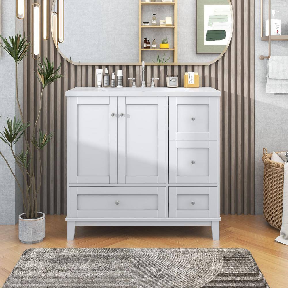 18 in. W x 36 in. D x 34.3 in. H Freestanding Bath Vanity in White with Whi