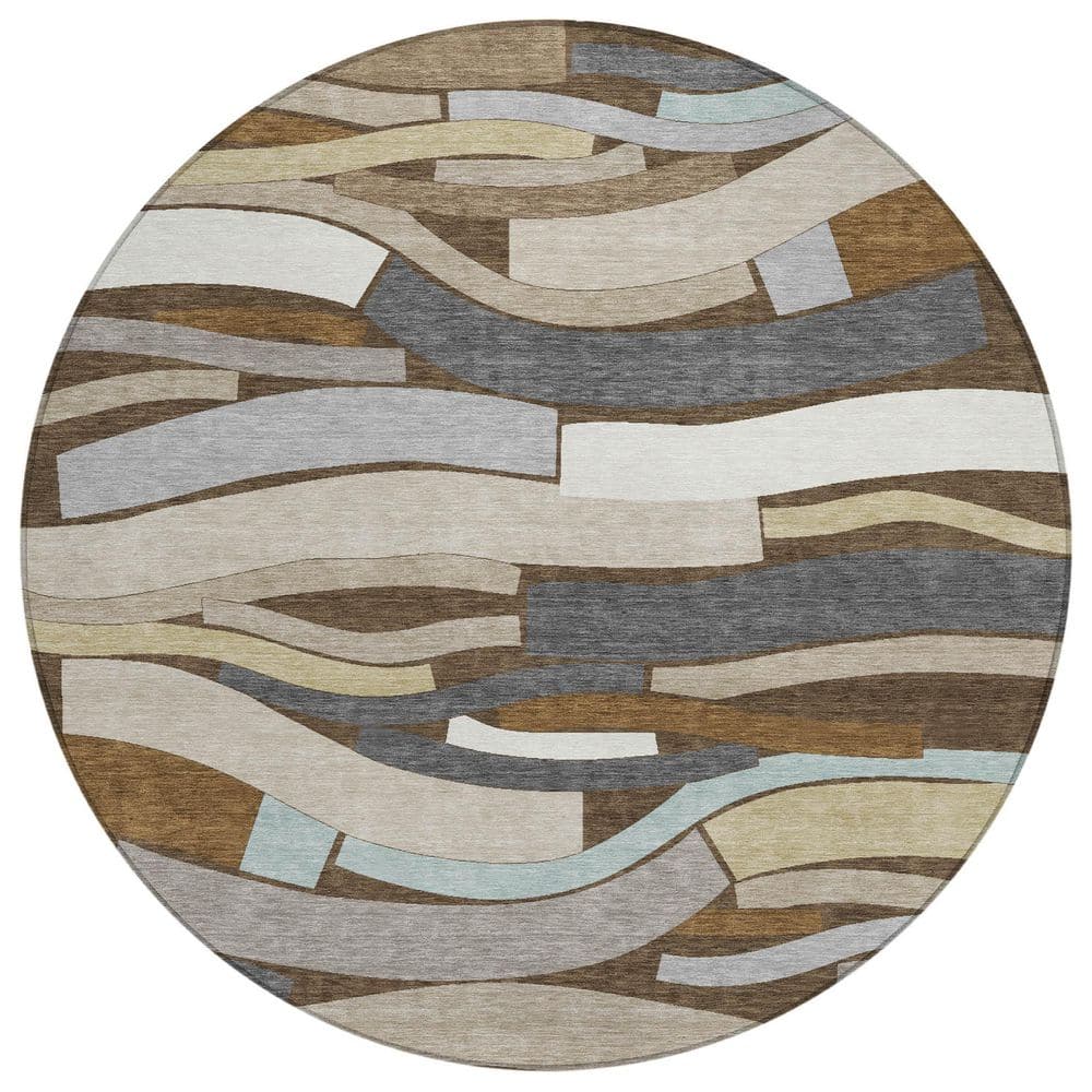 Chantille Machine Washable Indoor/Outdoor Abstract ACN2776 Chocolate 8 ft. x 8 ft. Round Rug price history on PriceWatchPro