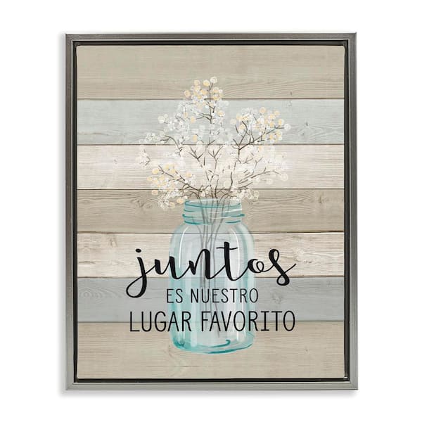 Stupell Industries Our Favorite Place Flowers by Lettered and Lined Gray Floater Frame Typography Graphic Art Print 31 in. x 25 in.