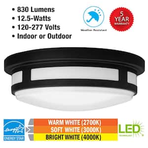 11 in. Round Black Indoor Outdoor LED Flush Mount Ceiling Light Adjustable CCT 830 Lumens Wet Rated (8-Pack)