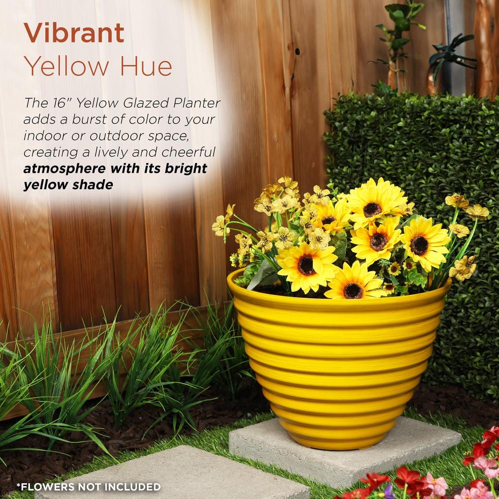 Alpine 16" Yellow Glazed Plastic Indoor/Outdoor Planter
