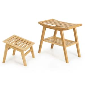 20.5 in. W X 11.5 in. D x 17.5 in. H Bamboo Shower Seat Bench and Footstool with Underneath Storage Shelf