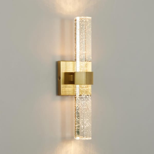15.7 1-Light The Sconce KAISITE Gold Home Bubble Lighting Shade Wall Glass 8010WL-10GD-US Dimmable - in. Depot with Crystal Brushed