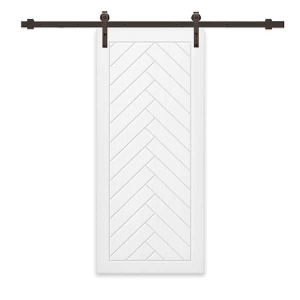 CALHOME 30 in. x 96 in. White Painted Composite MDF Paneled Interior Sliding Barn Door with Hardware Kit