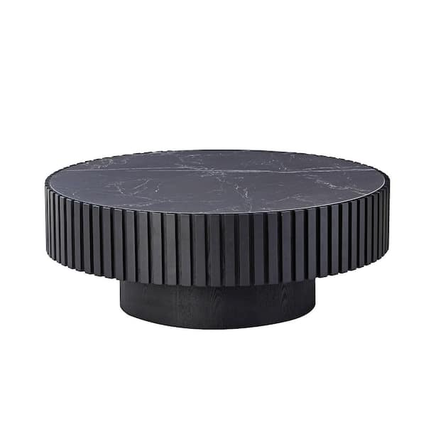 Sudzendf 35.43 in. Black Nesting Round MDF Wood Coffee Table with Sturdy Pedestal for Apartment
