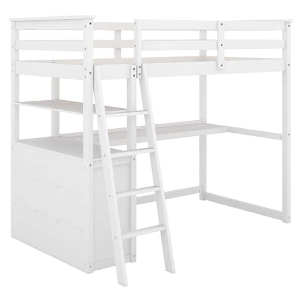 ANBAZAR White Modern Twin Size Low Loft Bed with Slide, Wood Kids Loft Bed  Frame with Ladder and Rails, No Box Spring Needed 01736ANNA-K - The Home  Depot