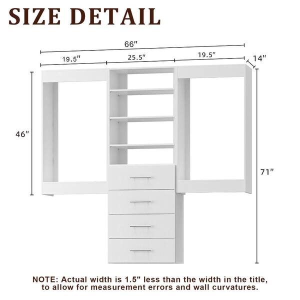 Luxeyard 66 in W White Modular Closet System Wood Closet Organizer