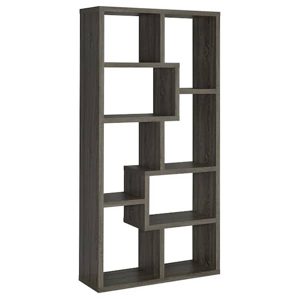 Coaster Theo 70.75 in. Tall Weathered Gray Wood 8-shelf Etagere