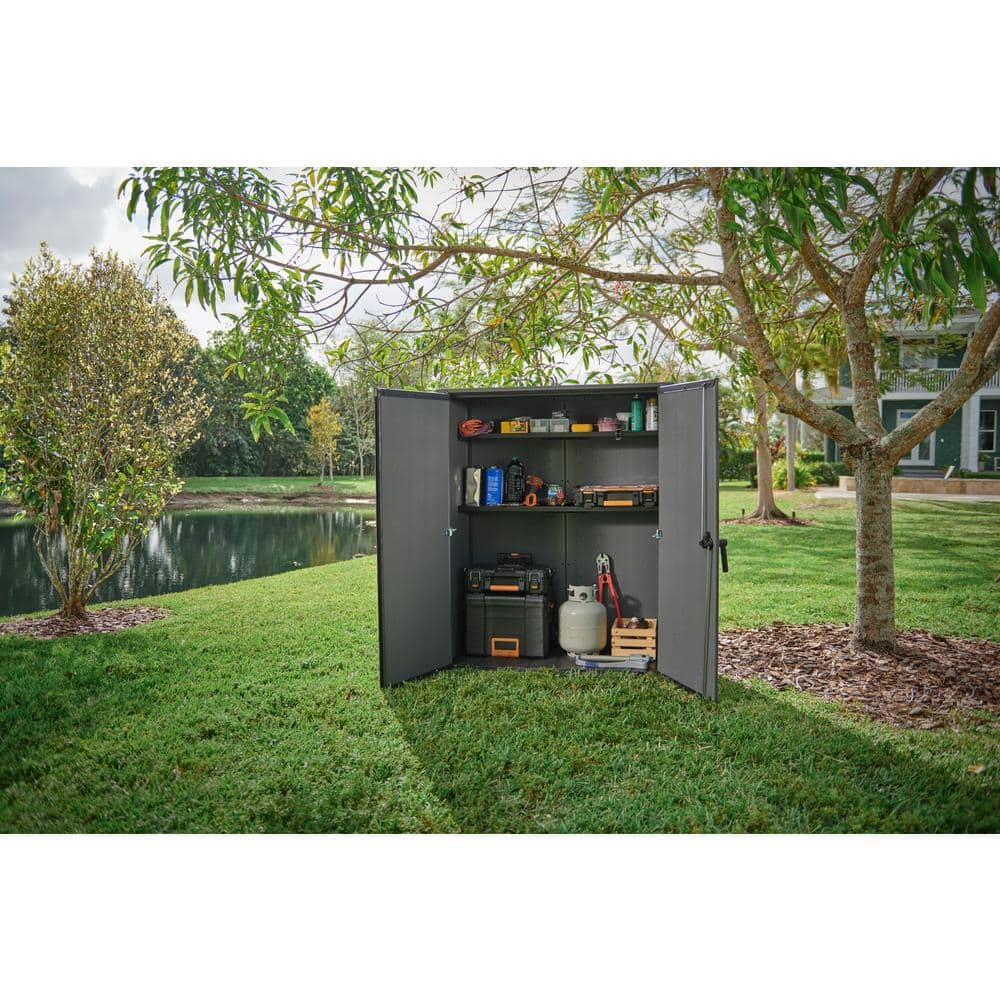 Gray Resin Vertical Outdoor Storage Shed with Double Doors
