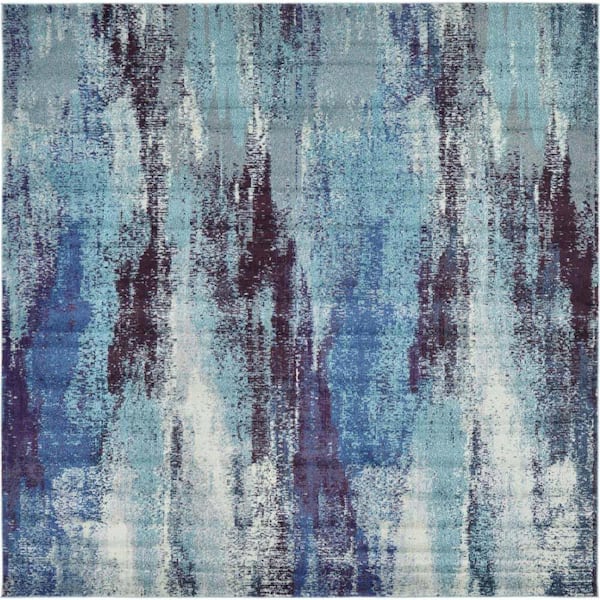 Unique Loom Jardin Lilly Blue 8' 0 x 8' 0 Square Rug