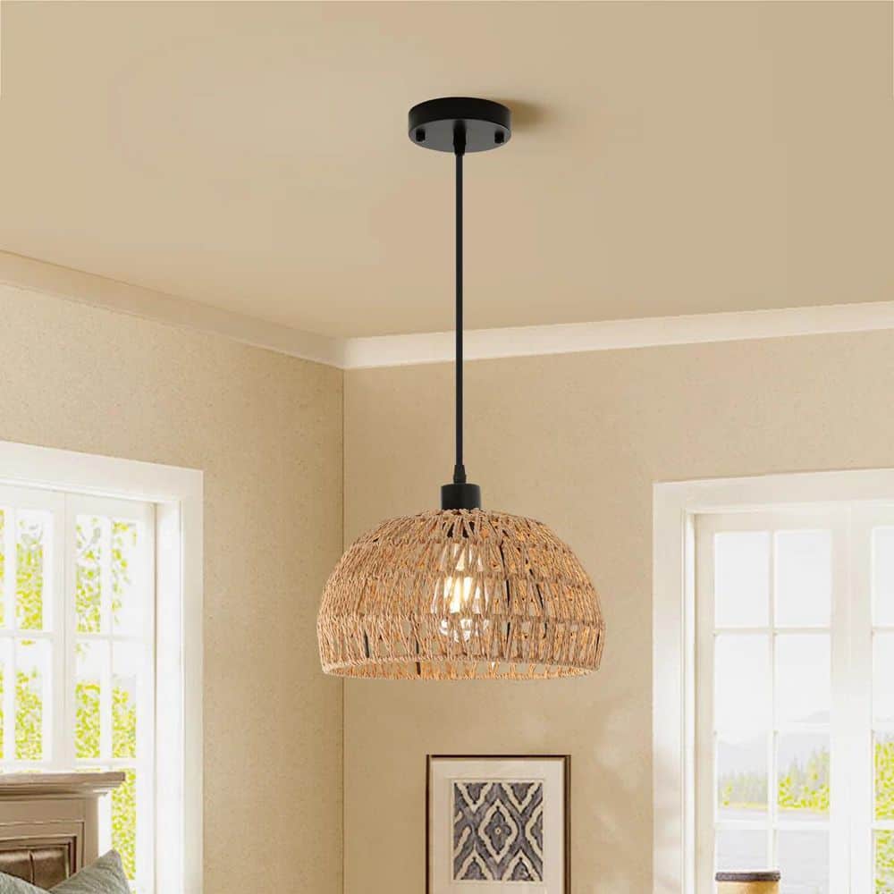 60-Watt 1-Light Black Cone Pendant-Light with Rattan Shade, No Bulbs Included price history on PriceWatchPro