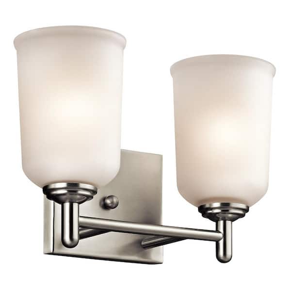 KICHLER Shailene 12.5 in. 2-Light Brushed Nickel Traditional Bathroom Vanity Light with Satin Etched Glass