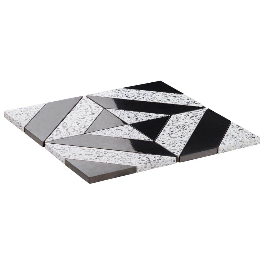 Lupa 12x12 Black and White Marble Terrazzo Mosaic Tile