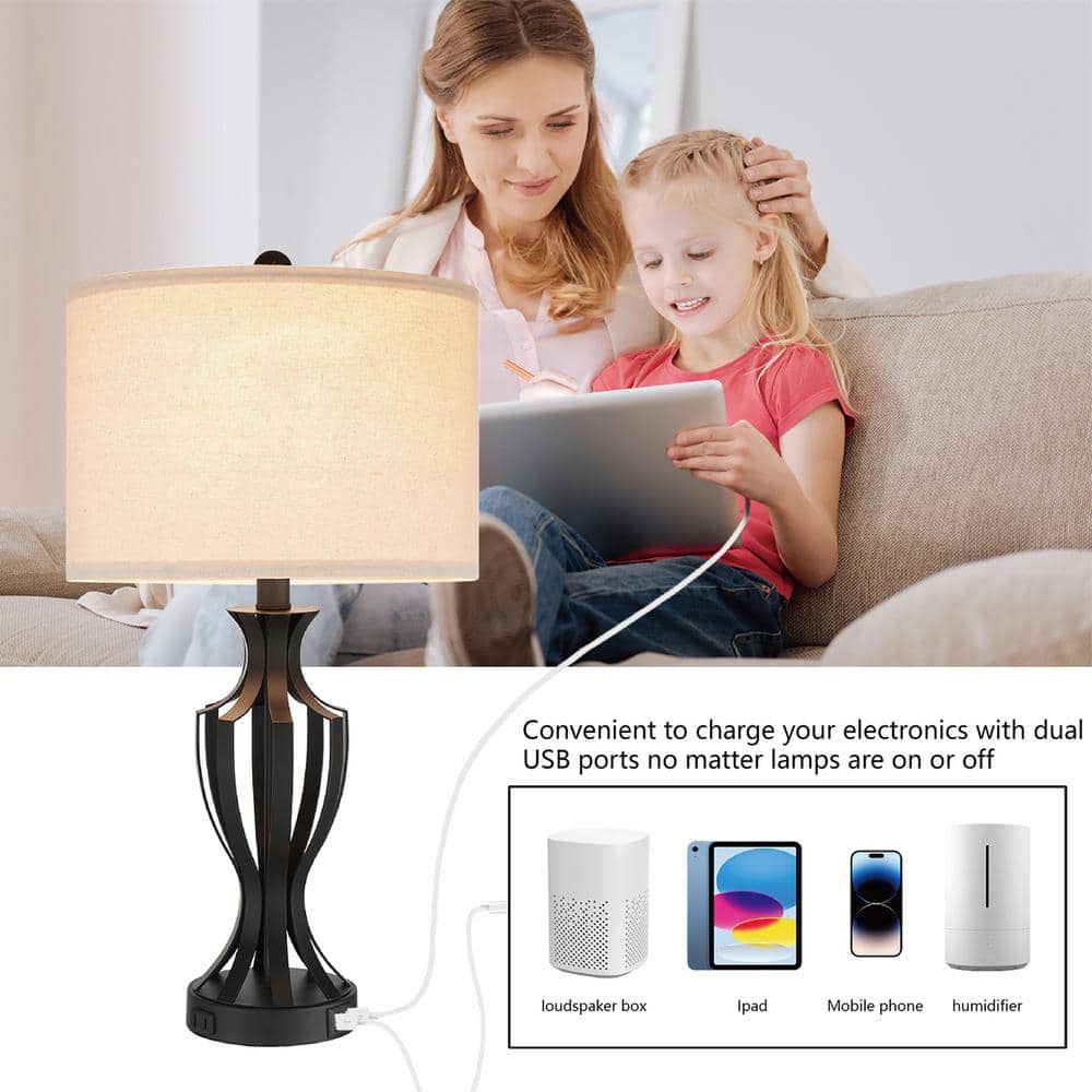 Black Metal 23.25'' Touch Control Table Lamp Set with Beige Shades