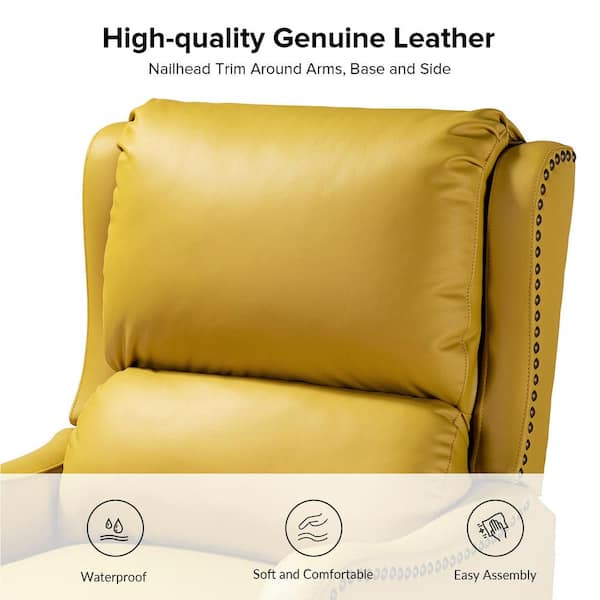 Amara Modern Livingroom Genuine Leather Wingback Recliner With Nailhead  Trim-CAMEL