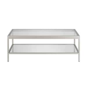 45 in. Clear Glass And Silver Steel Coffee Table With Shelf