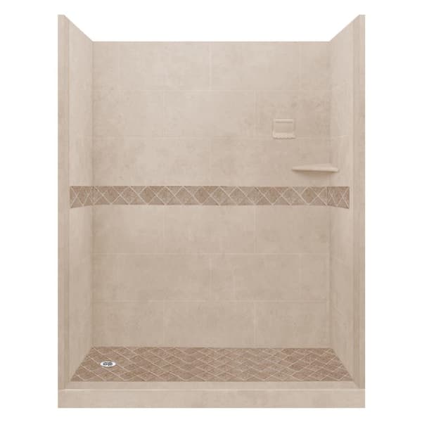 American Bath Factory Espresso Diamond 60 in. x 32 in. x 80 in. Left Drain Alcove Shower Pan and Walls in Brown Sugar and Chrome Drain
