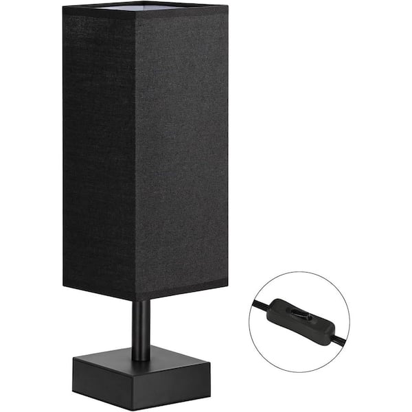 EKIEUDL 13.23 in. Black Minimalist Nightstand Small Table & Bedside Lamp with Black Shade & Base for Kids Room & Dorm