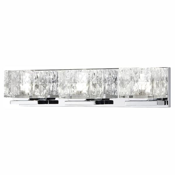 Home Decorators Collection Tulianne 75-Watt Equivalent 3-Light Chrome LED Vanity Light with Clear Cube Glass