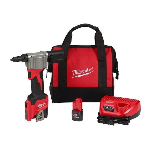 Milwaukee M12 12-Volt Lithium-Ion Cordless Rivet Tool Kit with (2) 1.5Ah Batteries and Charger
