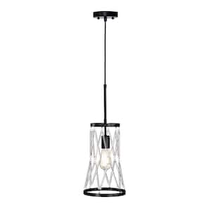 Perennial Contemporary 8 in. 1-Light Black Cone Cage Mini Pendant with Glass Bar Accents