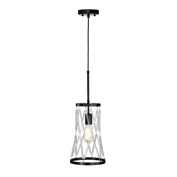 Edvivi Perennial Contemporary 8 in. 1-Light Black Cone Cage Mini Pendant with Glass Bar Accents