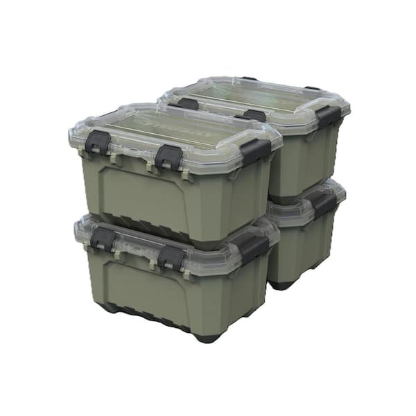 5-Gal. Professional Heavy Duty Waterproof Stackable Plastic Storage Container with Hinged Lid in Army Green (4-Pack)