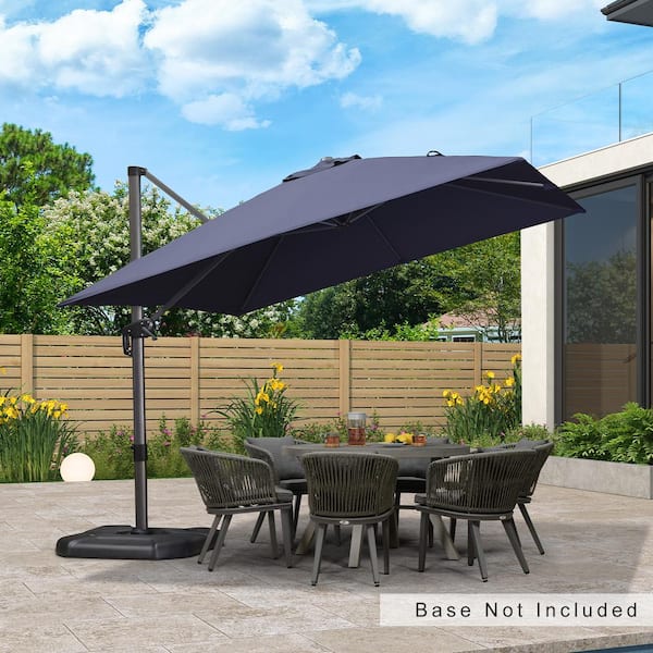 PURPLE LEAF 10 ft. Square Outdoor Patio Cantilever Umbrella Aluminum Offset 360° Rotation Umbrella in Navy Blue