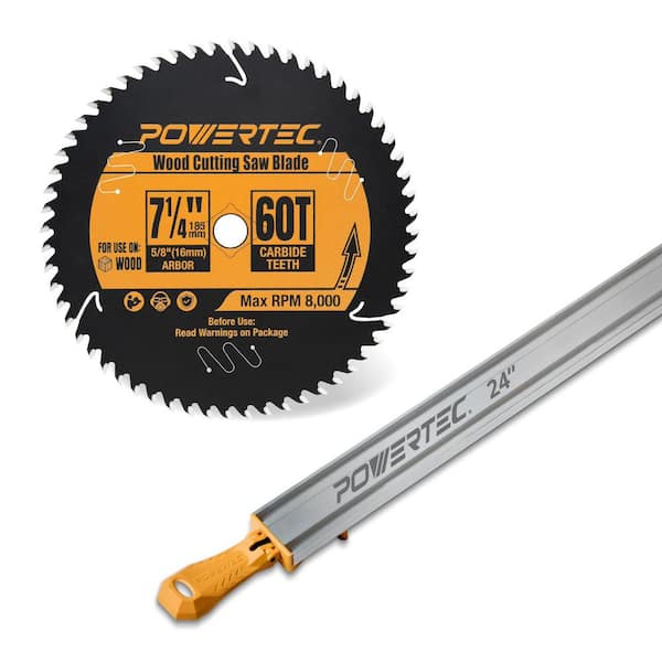 24 in. Circular Saw Guide and 7-1/4 in. 60T Carbide-Tipped Saw Blade with 5/8 in. Arbor for Wood Cutting