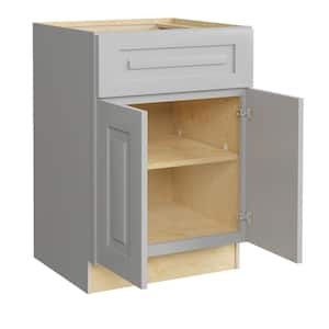 Grayson Pearl Gray Painted Plywood Shaker Assembled Base Kitchen Cabinet Soft Close 24 in W x 24 in D x 34.5 in H