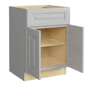 Grayson Pearl Gray Painted Plywood Shaker Assembled Bath Cabinet Soft Close 24 in W x 21 in D x 34.5 in H