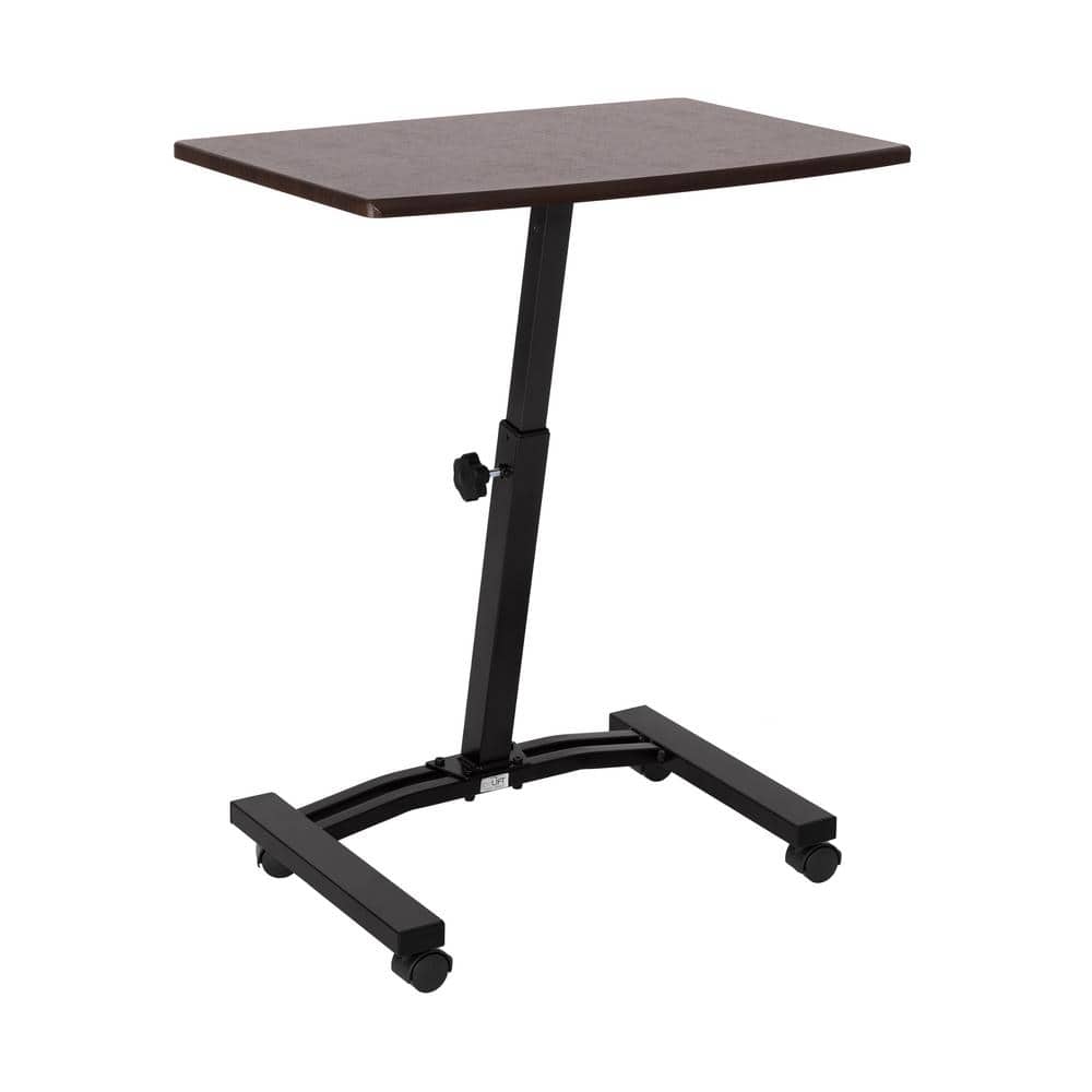 Walnut Adjustable Height 24'' Rolling Laptop Cart with Locking Wheels