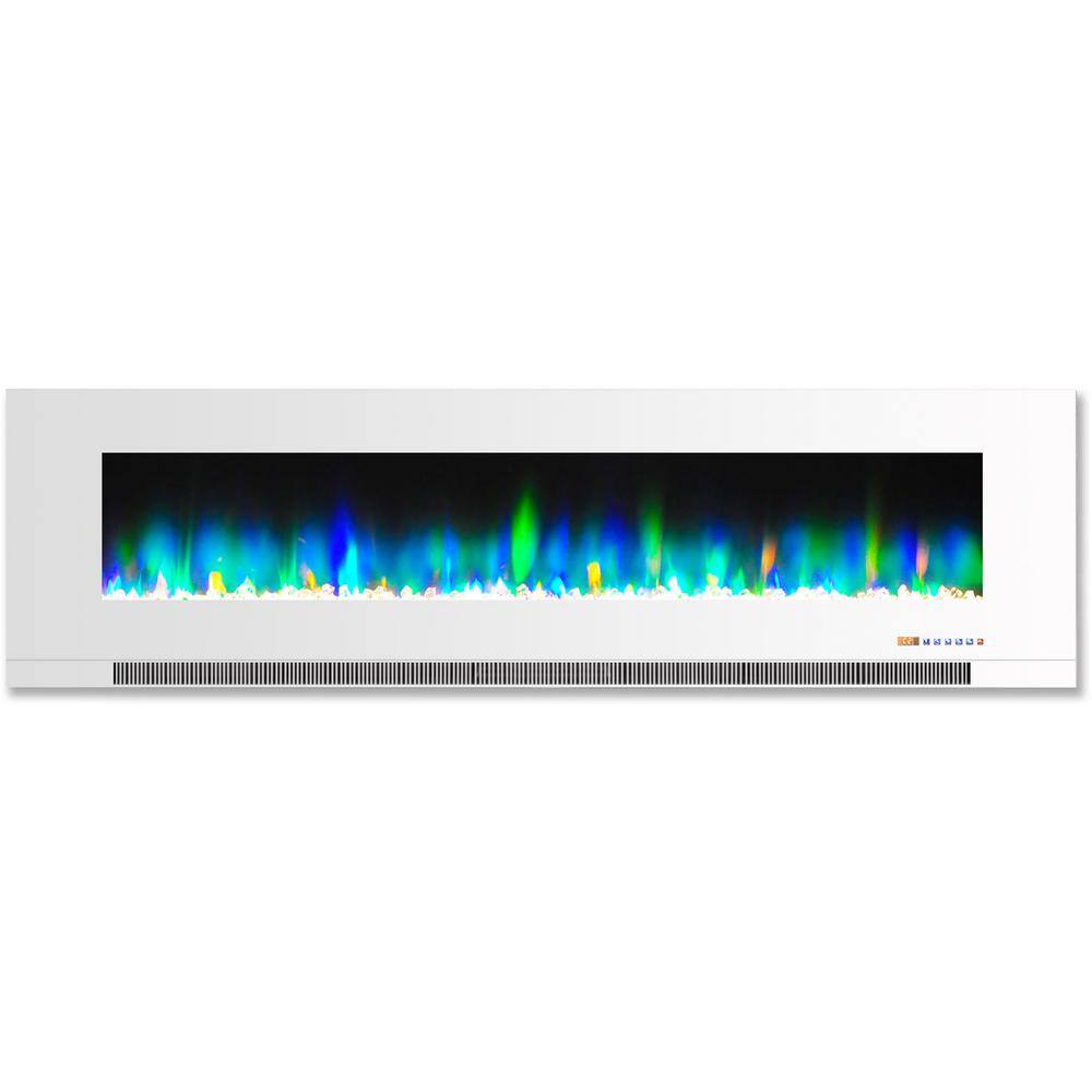 60-Inch White Wall-Mount Electric Fireplace with LED Flames