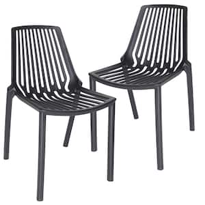 Acken Modern Stackable Dining Side Chair with Plastic Seat and Legs Set of 2 (Black)