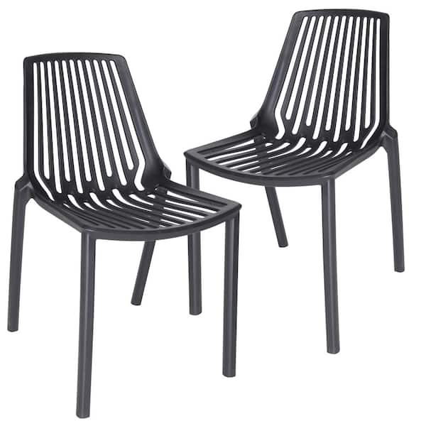 Leisuremod Acken Modern Stackable Dining Side Chair with Plastic Seat and Legs Set of 2 (Black)