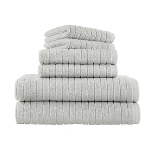 Quick Dry Cotton Shadow Gray Ribbed 6-Piece Bath Towel Set