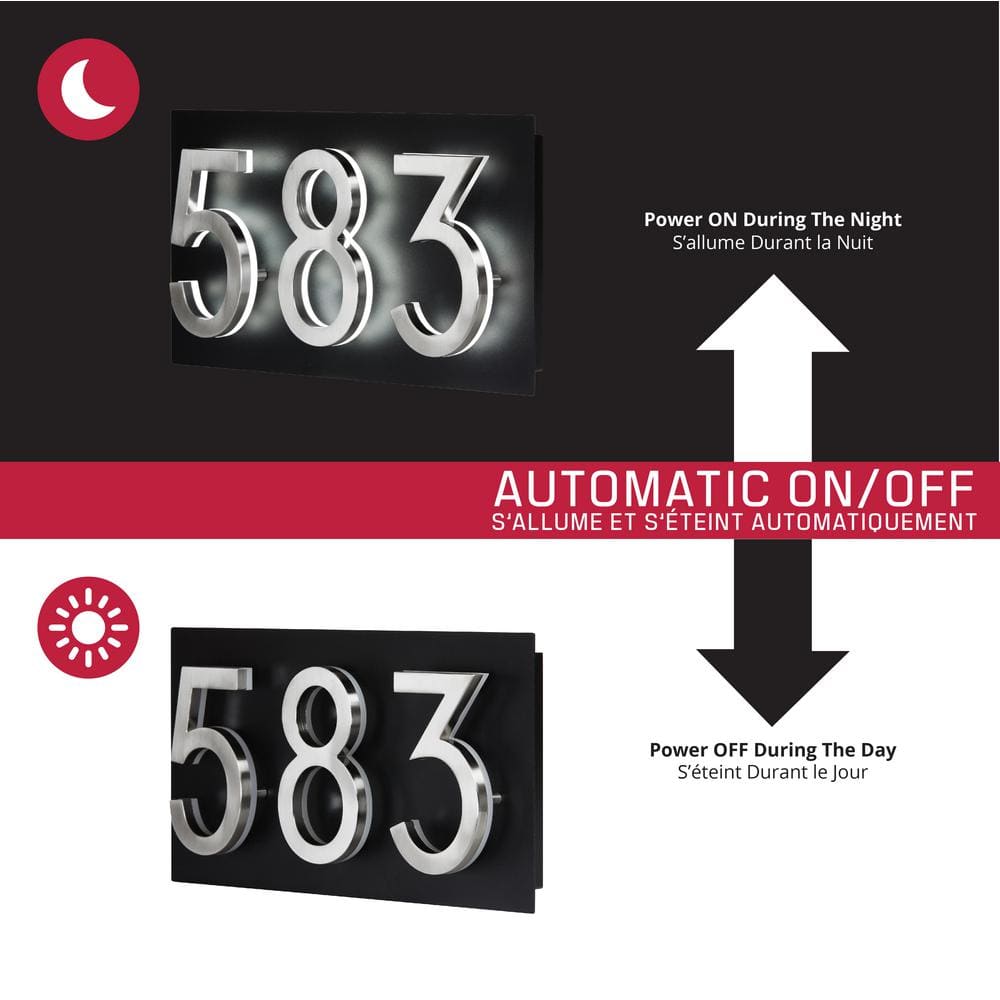 Large Black Steel Floating Address Plaque with Light Sensor