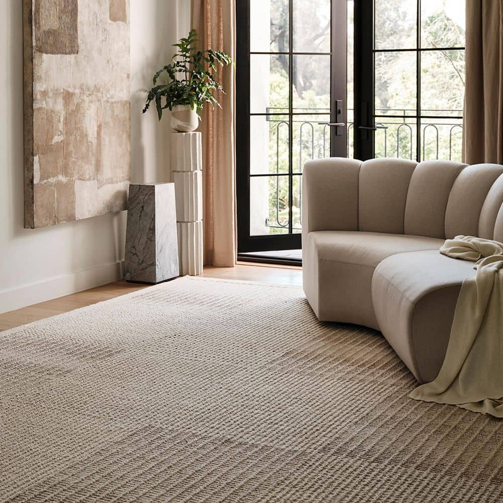 Ivory and Beige Wool Handmade Tufted Rectangular Area Rug
