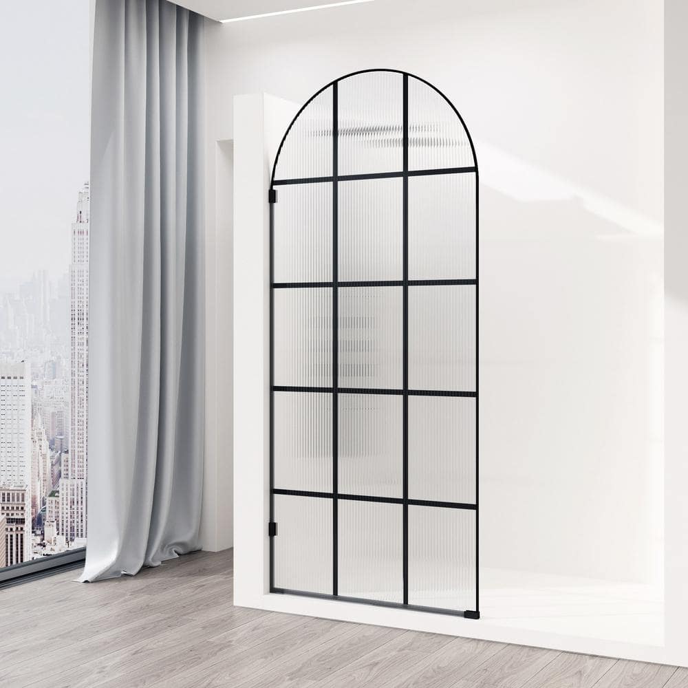 Arden Matte Black 34" x 78" Framed Shower Screen with Fluted Glass